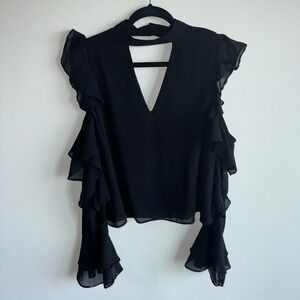 Cold Shoulder Black Long Sleeve Blouse